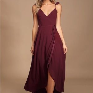 Lulus Burgundy High-Low Wrap Dress